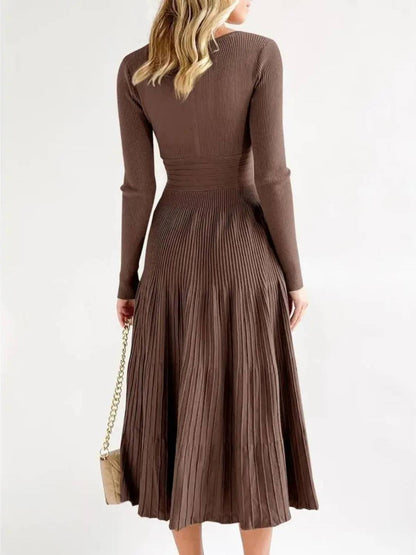 Womens Longsleeve Wrap V-Neck A-Line Sweater Dress