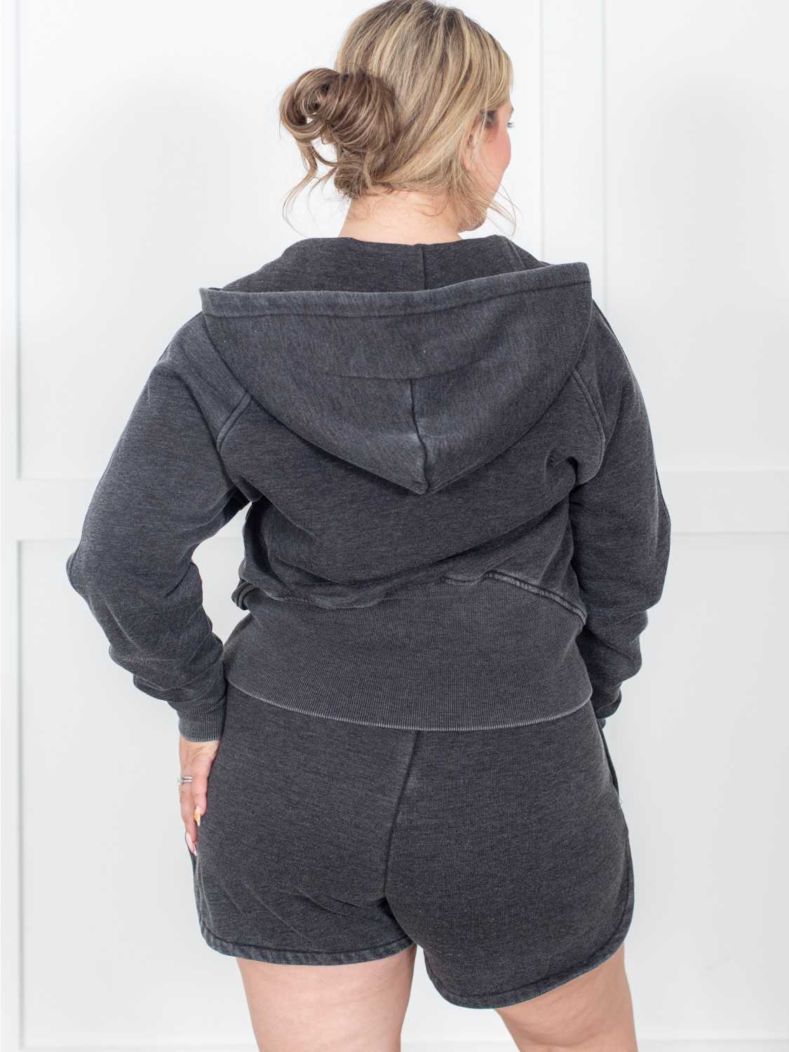 Womens Casual Washed Half Zip Hoodie With Thumb Holes