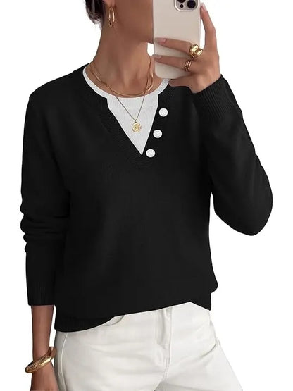 Women's Faux Layer V Neck Knit Sweater