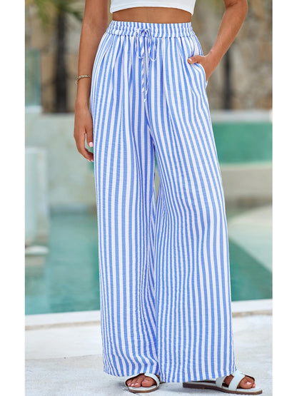 ✨Womens Stripe Lightweight Elastic Waist Lounge Wide Leg Pants