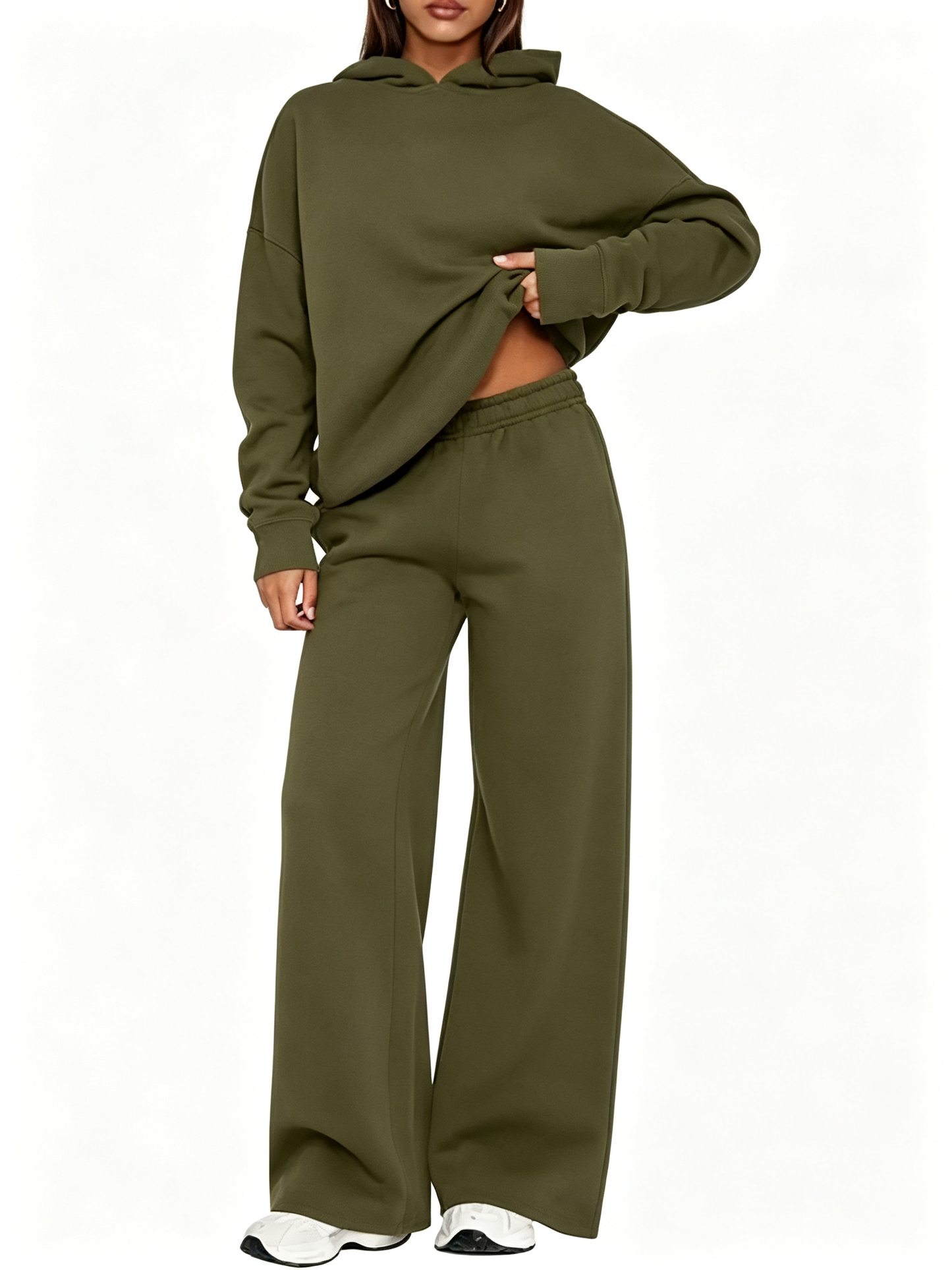 Women Oversized Hooded Pullover And High Rise Wide Leg Pants Coordinated Set