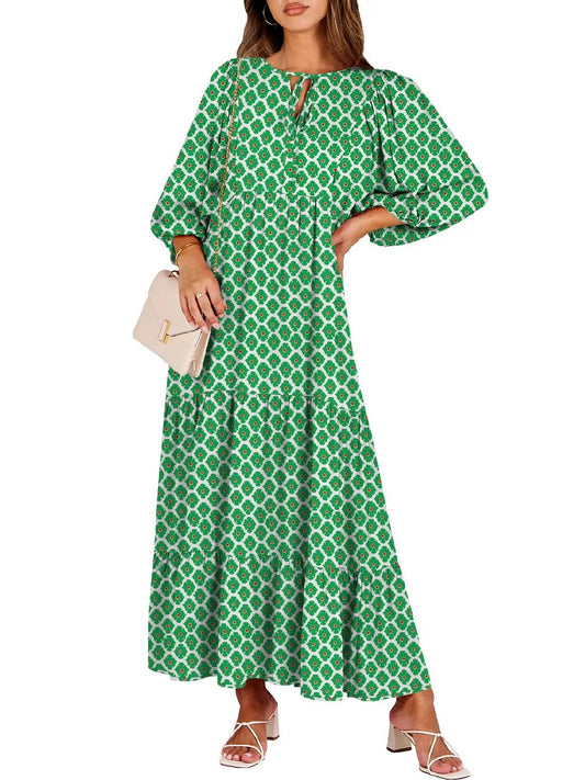 ⏰Hot Sale-Women's Puff Sleeve Floral Boho Maxi Dress