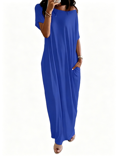 Women Batwing Sleeve Pocket Maxi Casual Loose Long Dress All Season Daily Outfit