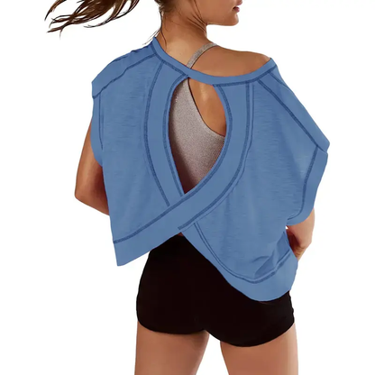 Crew Neck Open Cutout Back Oversized Workout Tee