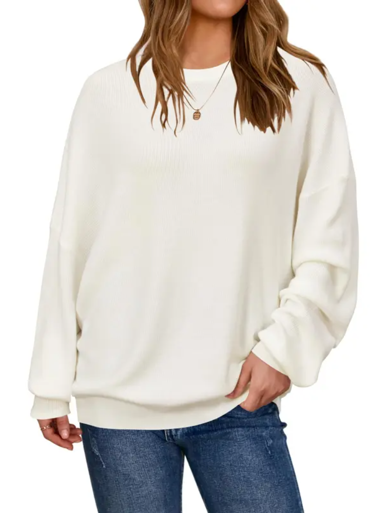Women Crew Neck Drop Shoulder Oversized Long Sleeve Casual Sweater