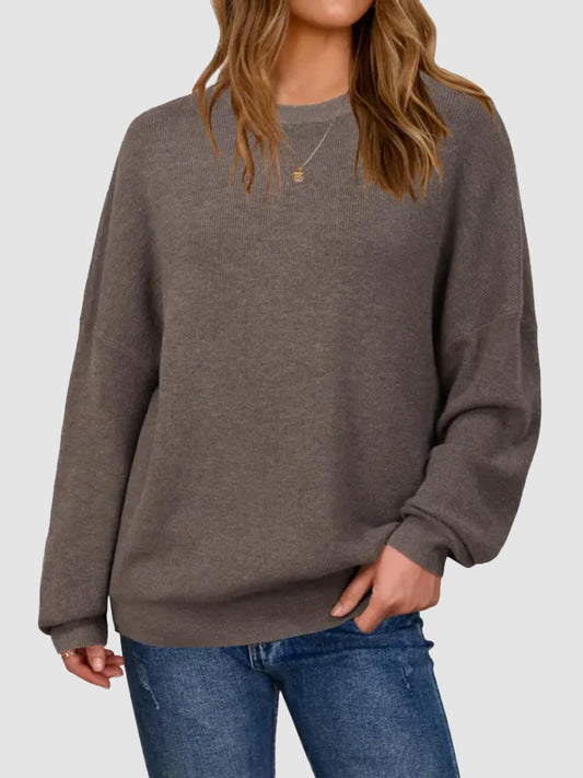 Women Crew Neck Drop Shoulder Oversized Long Sleeve Casual Sweater
