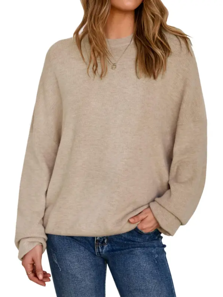 Women Crew Neck Drop Shoulder Oversized Long Sleeve Casual Sweater