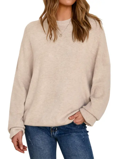 Women Crew Neck Drop Shoulder Oversized Long Sleeve Casual Sweater