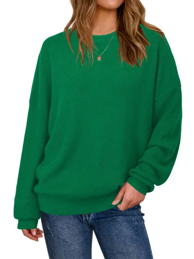 Women Crew Neck Drop Shoulder Oversized Long Sleeve Casual Sweater
