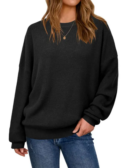 Women Crew Neck Drop Shoulder Oversized Long Sleeve Casual Sweater