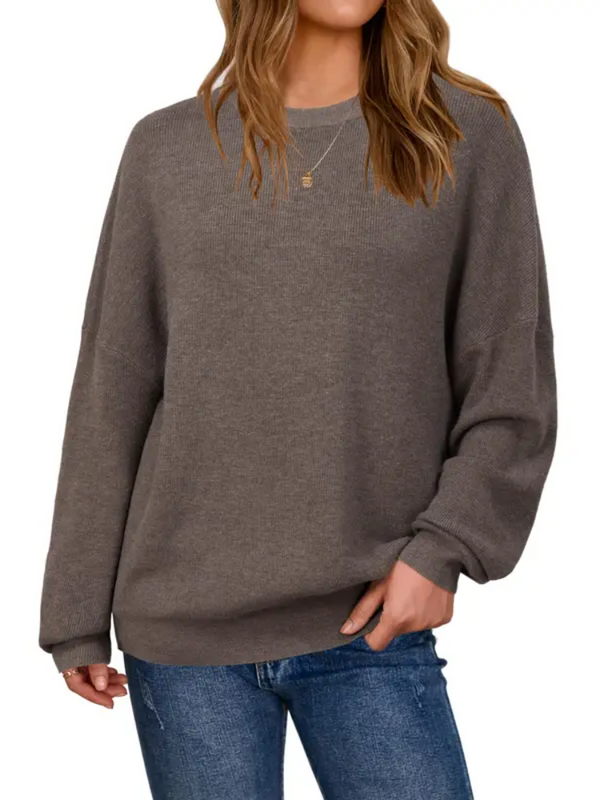 Women Crew Neck Drop Shoulder Oversized Long Sleeve Casual Sweater