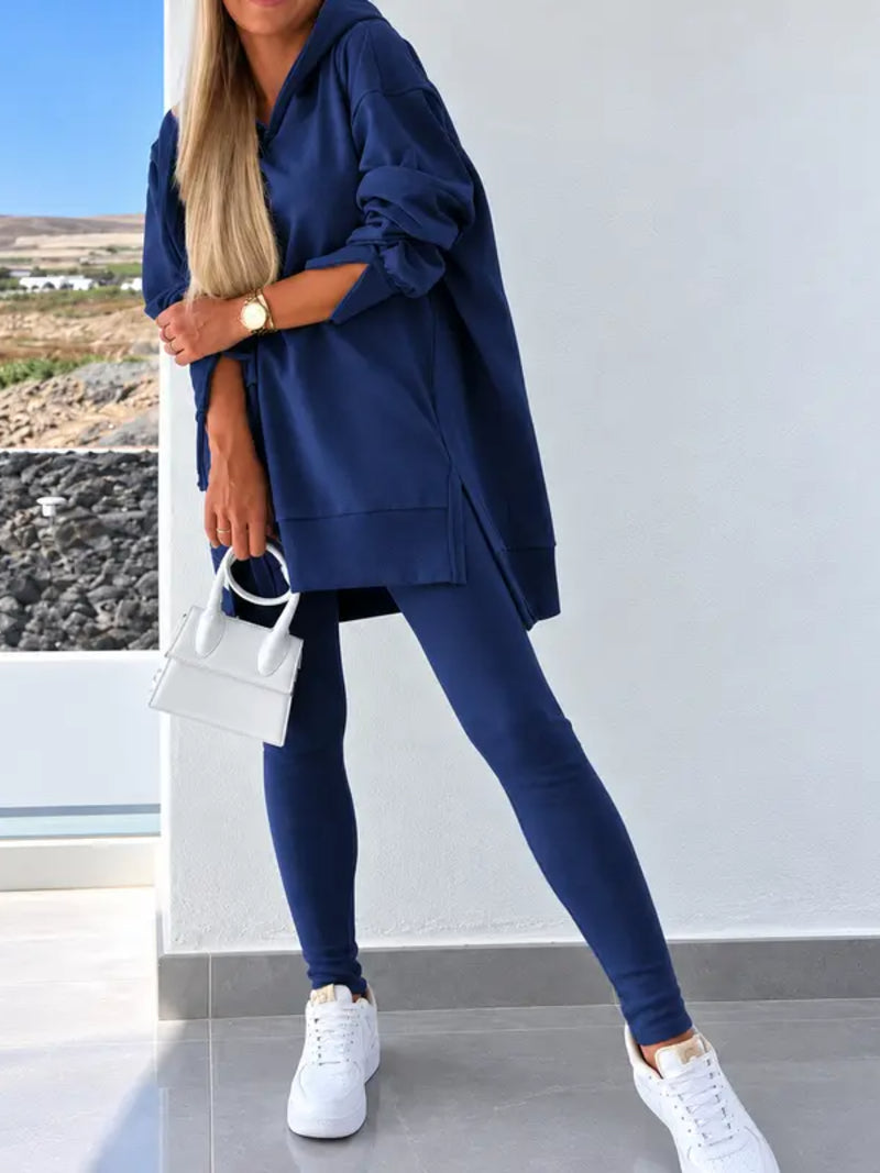 Women's 2 Piece Oversized Hooded Tunic Lounge Set