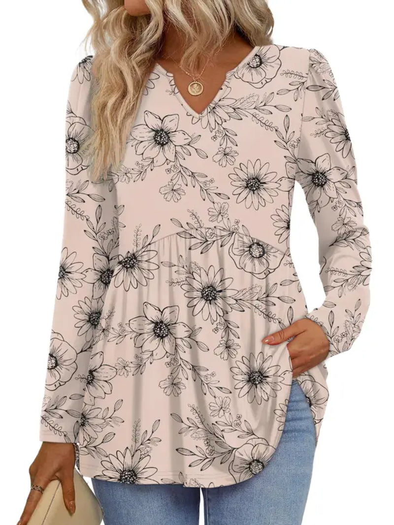 Women V Neck Babydoll Peplum Tunic Blouse