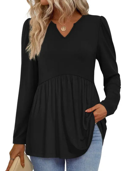 Women V Neck Babydoll Peplum Tunic Blouse