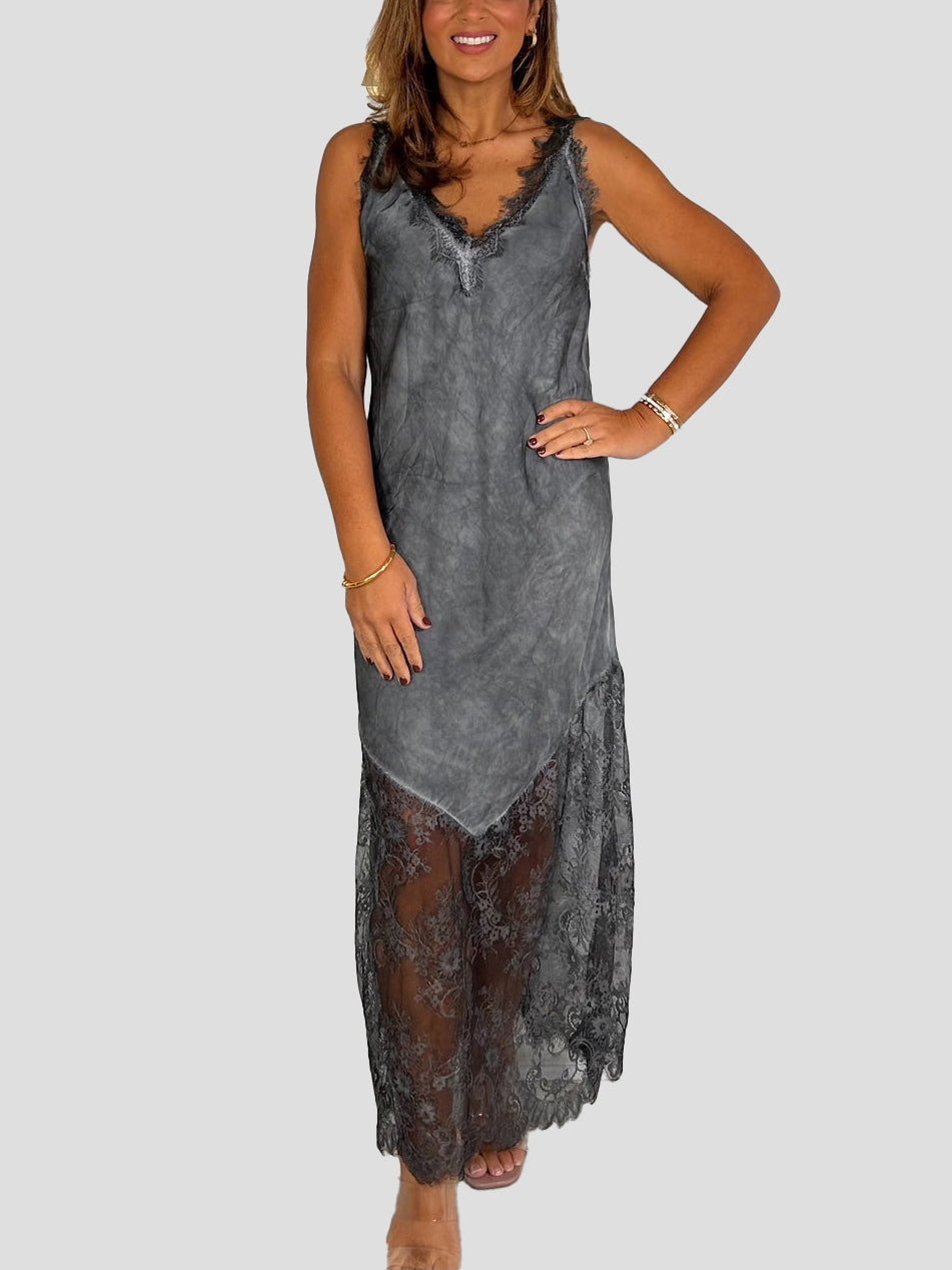 V-Neck Lace Trim Maxi Dress