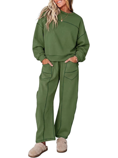 Limited time sale🔥Womens Casual 2 Piece Contrast Seams Tracksuit Set
