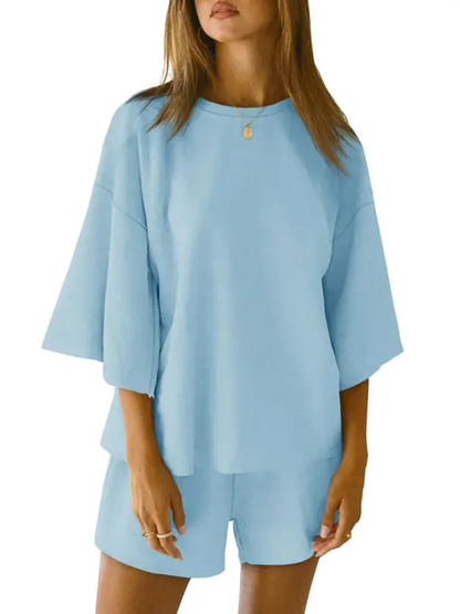 Women's 3/4 Sleeve Tops and Elastic Waist Shorts Lounge Set