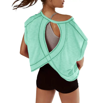 Crew Neck Open Cutout Back Oversized Workout Tee