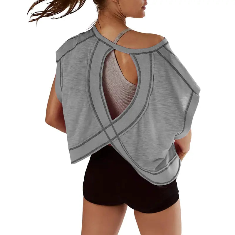 Crew Neck Open Cutout Back Oversized Workout Tee