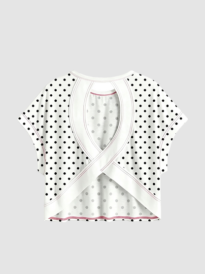 Polka Dot & Striped Cross Back Cutout Cropped Tee