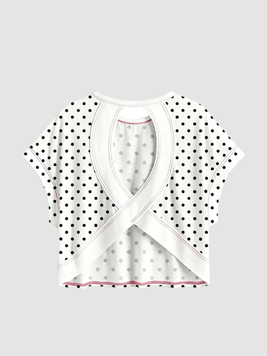 Polka Dot & Striped Cross Back Cutout Cropped Tee