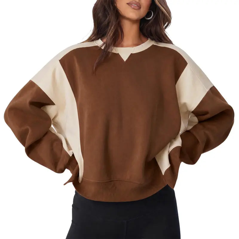 Women Contrast Patchwork Oversized Sweatshirt