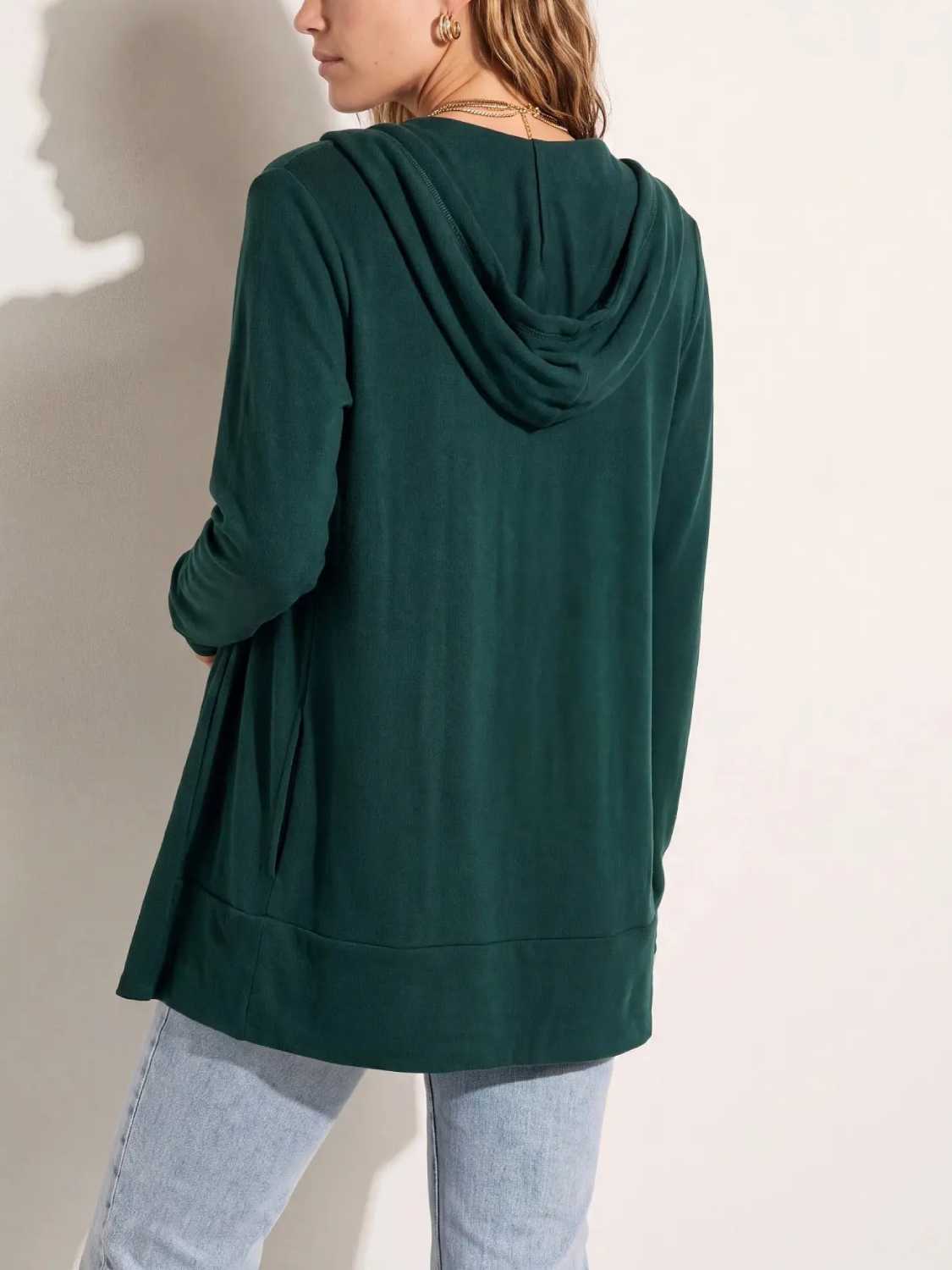 The Fall Long Sleeve Hooded Open Front Knit Cardigan
