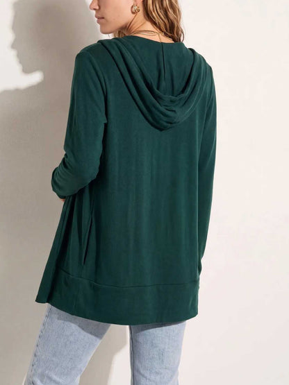 The Fall Long Sleeve Hooded Open Front Knit Cardigan