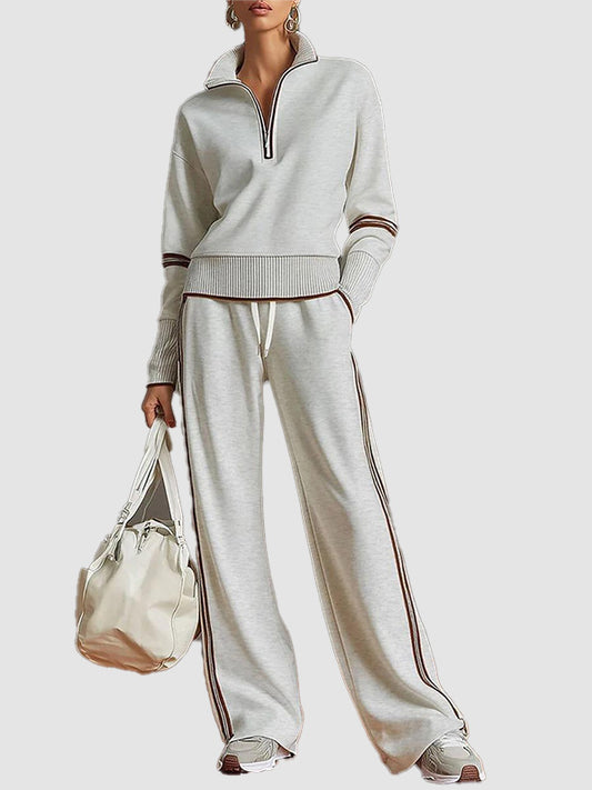 🎀Women Casual Sports Two Piece Set Stand Collar Wide Leg Pants
