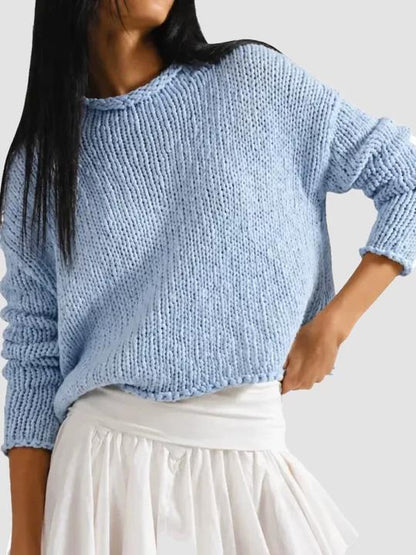 Women Chunky Crochet Crew Neck Oversized Long‑Sleeve Pullover Sweater