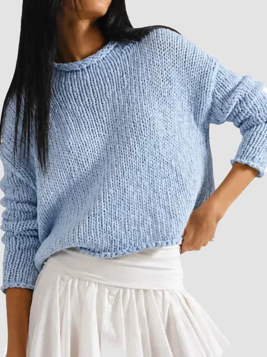 Women Chunky Crochet Crew Neck Oversized Long‑Sleeve Pullover Sweater