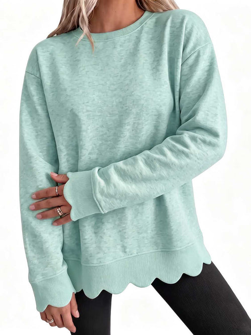 Women's Crew Neck Wavy Scallop Oversized Sweatshirt