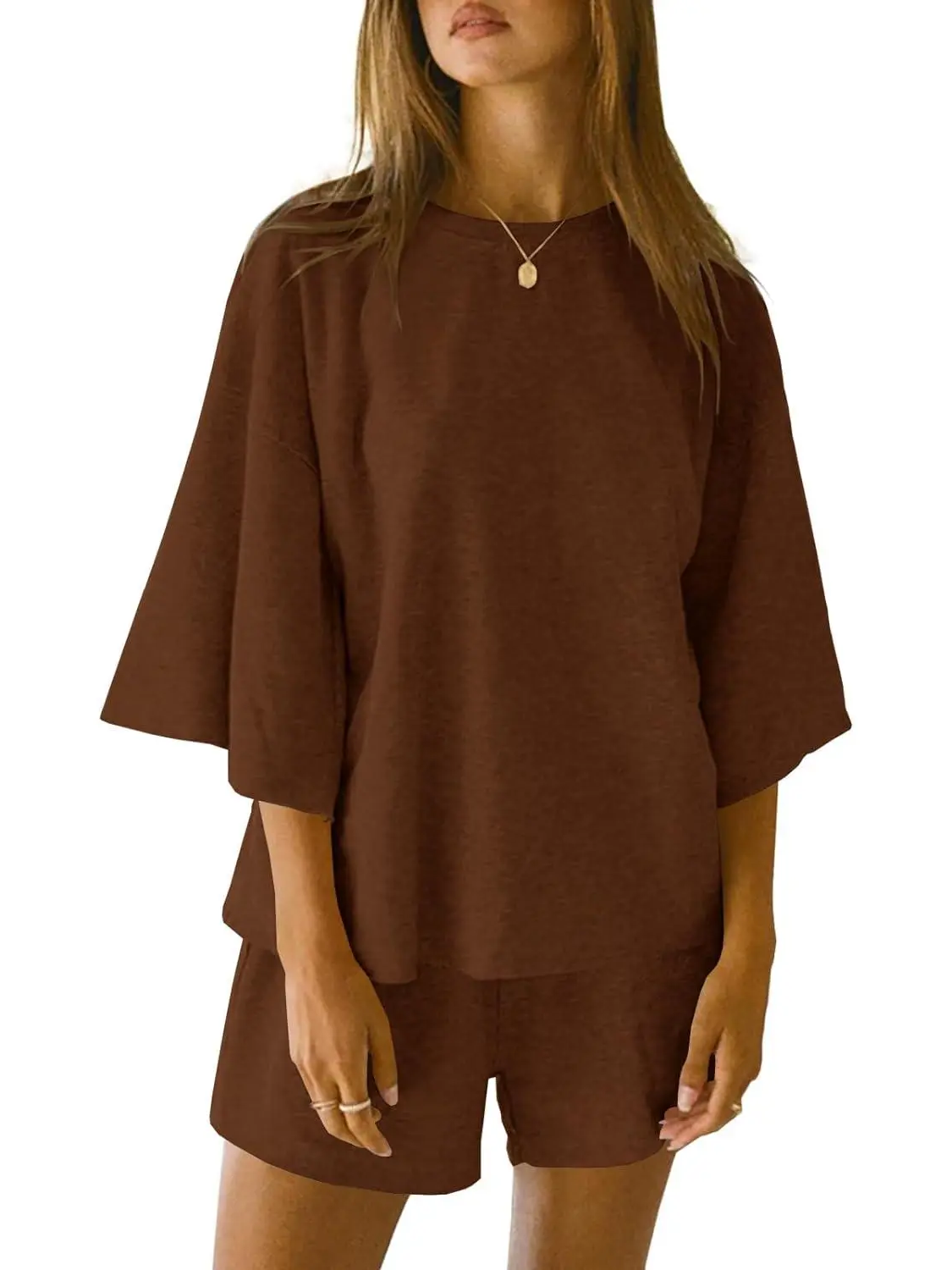 Women's 3/4 Sleeve Tops and Elastic Waist Shorts Lounge Set