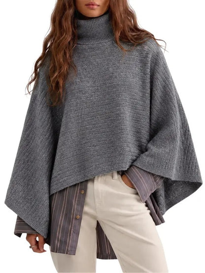 Women Funnel Neck Poncho Sweater
