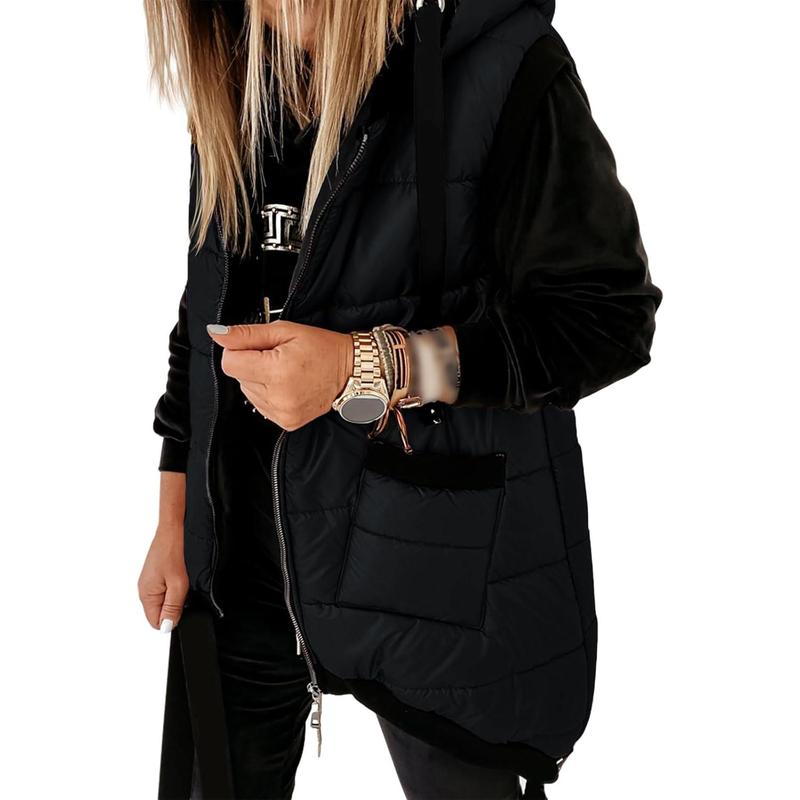 Women's Hooded Outwear Vest Lightweight Zipper Up Padded Gilet With Pockets