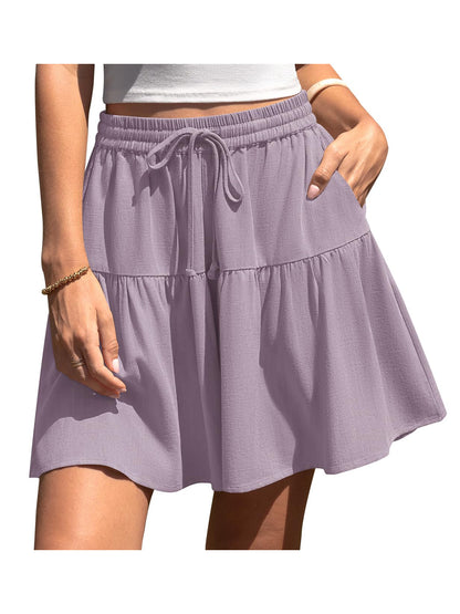 Women's High Waist Drawstring Tiered Skort