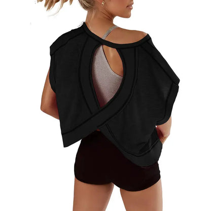 Crew Neck Open Cutout Back Oversized Workout Tee