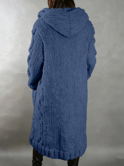 Women’s Hooded Cable Knit Long Cardigan