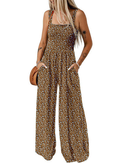 ⏰Hot Sale-Women's Overalls Casual Floral Print Sleeveless Jumpsuit with Pockets