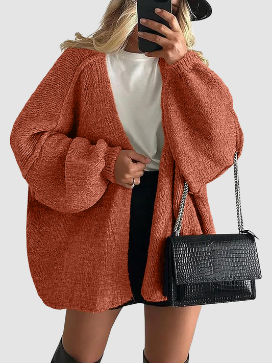 Oversized Lantern Sleeve Open Front Knit Cardigan