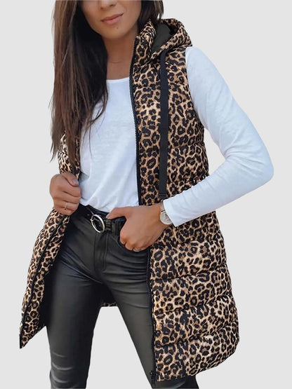 Women Long Hooded Sleeveless Vest With Side Pockets