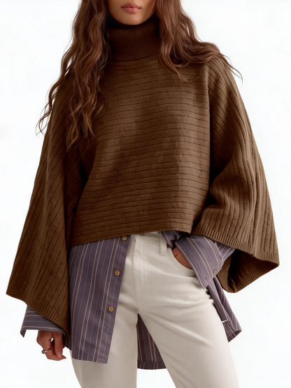 Women Funnel Neck Poncho Sweater