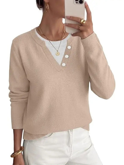 Women's Faux Layer V Neck Knit Sweater