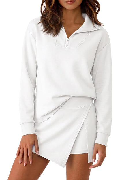 Women's Half Zip Long‑Sleeve Top & Wrap Skort 2 Piece Casual Set