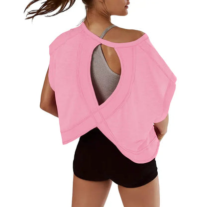 Crew Neck Open Cutout Back Oversized Workout Tee