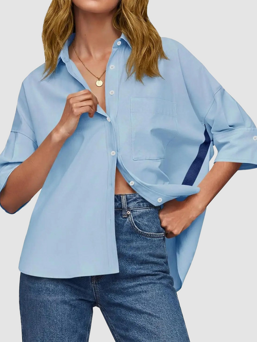 Womens Oversized Button Down Shirts Half Sleeve V Neck Blouses