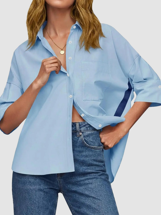 Womens Oversized Button Down Shirts Half Sleeve V Neck Blouses
