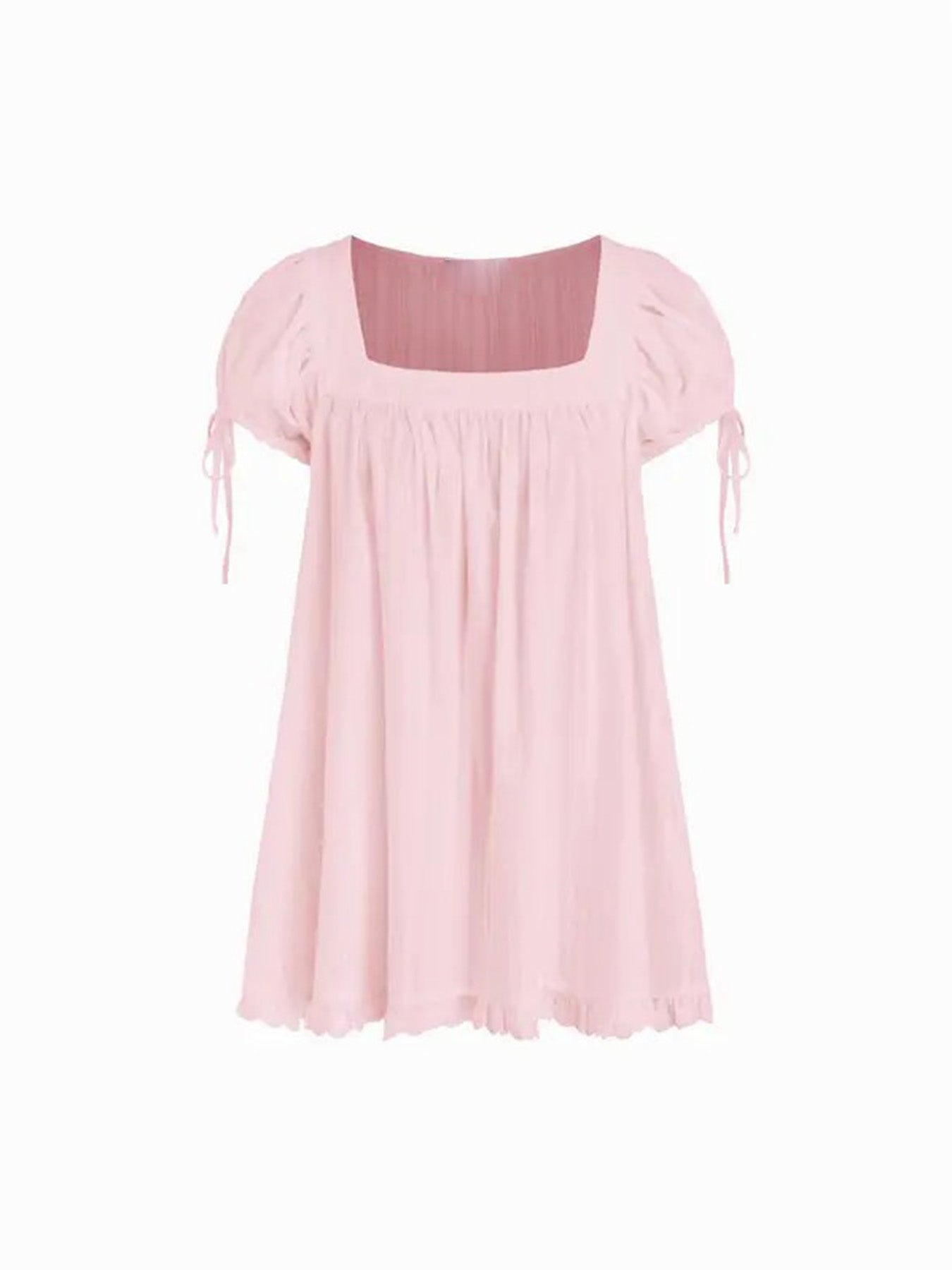 Sweet square neckline, ruffled chest, puff sleeves, adjustable silhouette, casual long shirt