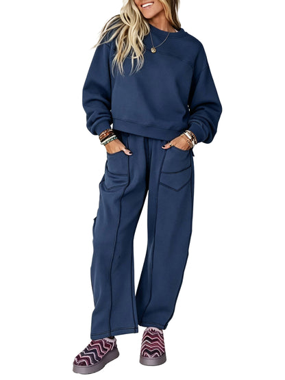 Womens Casual 2 Piece Contrast Seams Tracksuit Set