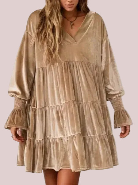 Women's Soft Elegant Velvet Oversized Babydoll Dress